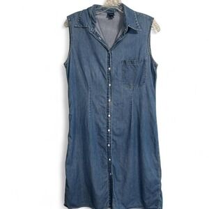 Cutter & Buck vintage 90s y2k blue denim button up sleeveless dress Size M